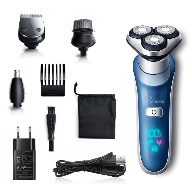 4In1 Rotary Electric LCD-rakapparat Facial Electric Razor Male Beard Shaving Machine Head USBwire Wireless Rechargeable Grooming Kit P0817