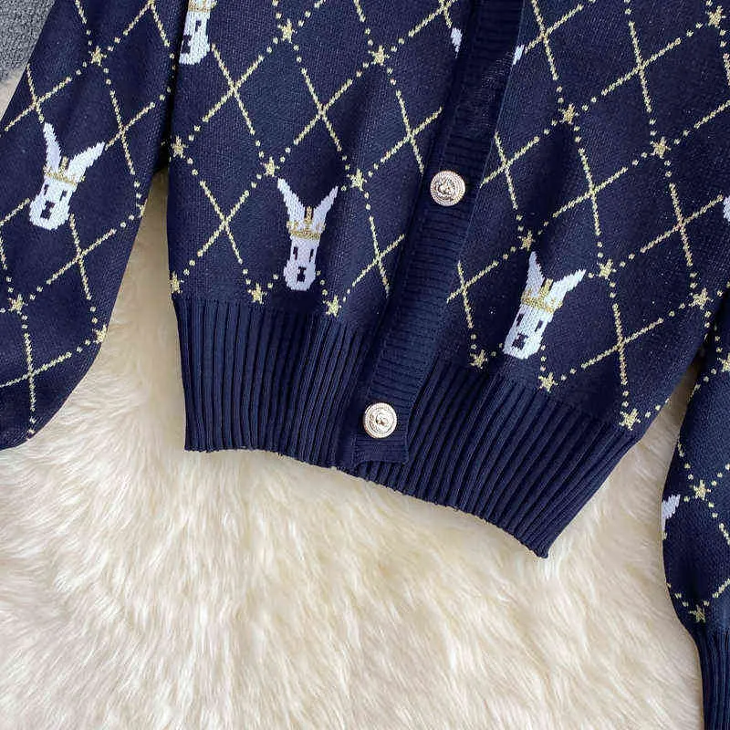 Kleiner Duft Vintage Strick Zweiteiliges Set Frauen Pullover Strickjacke Mantel Crop Top + Miniröcke Sets Mode Lässig 2 Stück Anzüge 211108