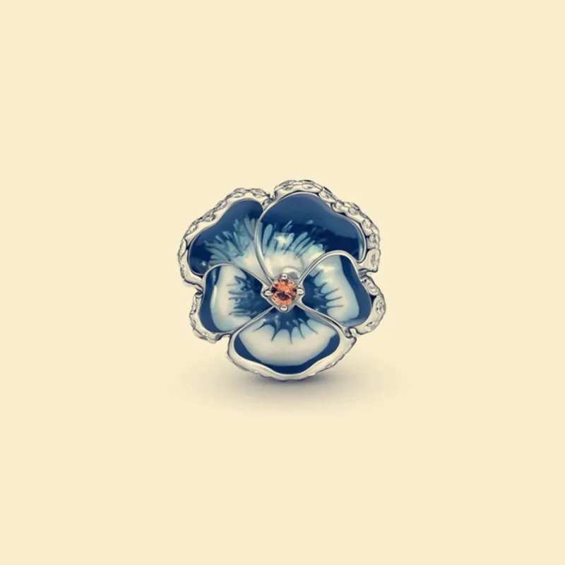 Аутентичная Pandora 925 Серебряное серебряное очарование Blue Pansy Flower Dangle Fit Beads в стиле Европы для изготовления браслетов 790777C02308M
