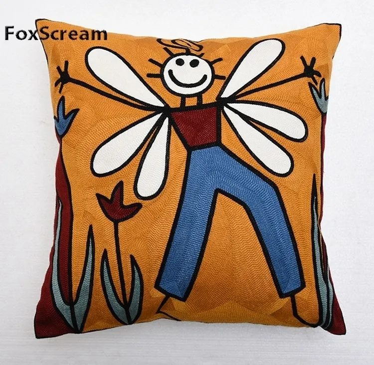 Pillow Case Embroideried Cushions Covers Embroidery Picasso Abstract Paintings Cushion Cover Red Pillows Y200104203E