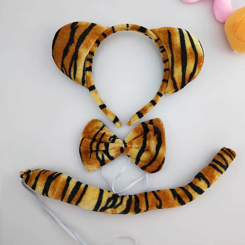 Jongen Kinderen Volwassen Kids Tijger Hoofdband Stropdas Staart Dier Kostuum Cosplay Prestaties Verjaardag Partij Props Halloween Gift Q0910