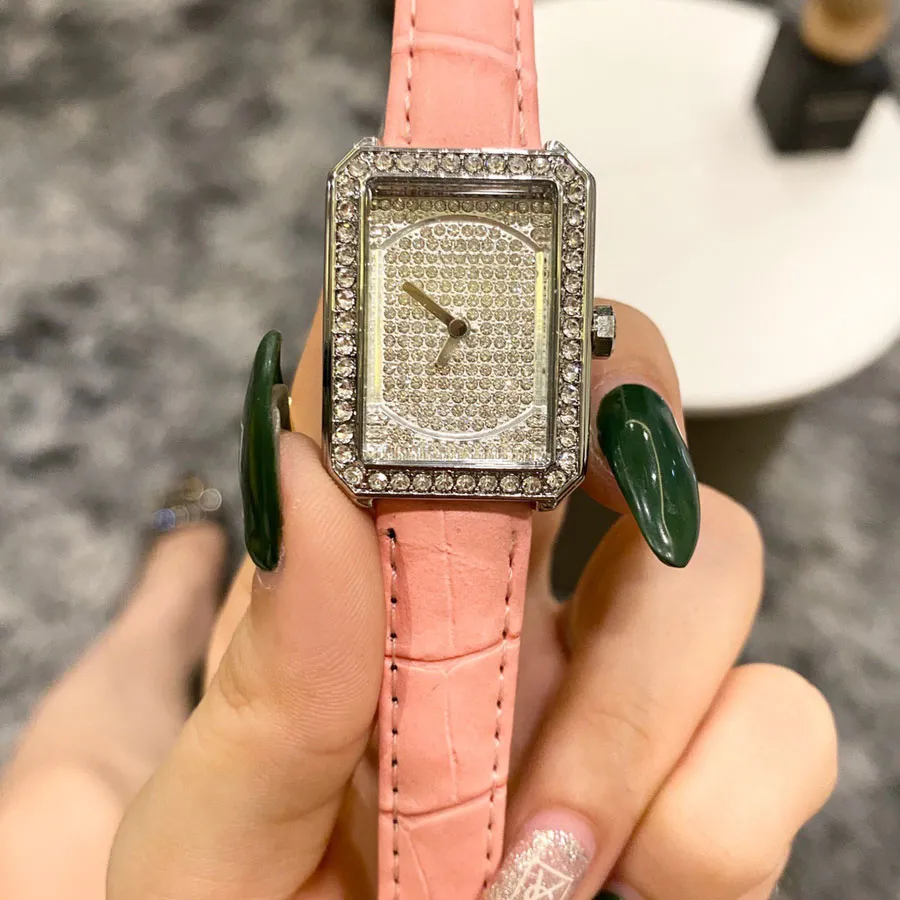 Popular Casual Top Brand Quartz Wrist Watch For Women Girl Crystal Retangle Style Leather Welts Watches CHA428700799