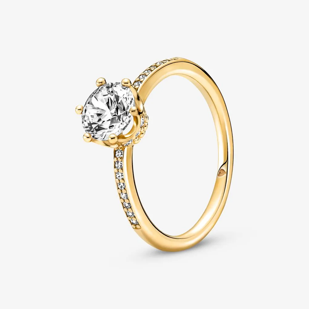 100% 925 Silver Silver Clear Sparkling Crown Solitaire pour femmes Anneaux de mise en charge de mariage Bijoux de mode accessoires 287f