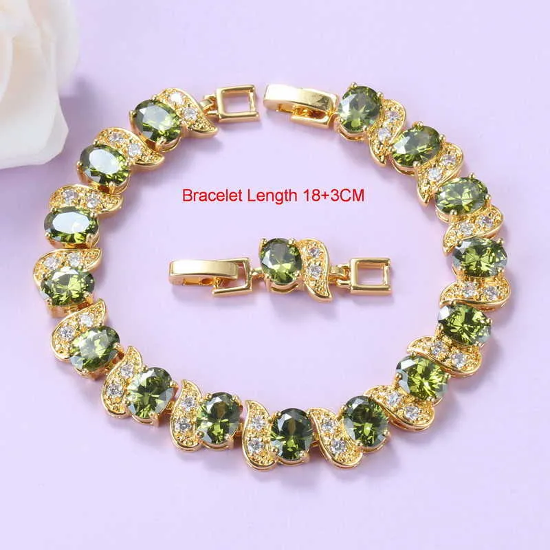 11.11 Vendita Set di gioielli placcati in oro con zirconi cubici verde oliva africano collana e braccialetti da donna H1022
