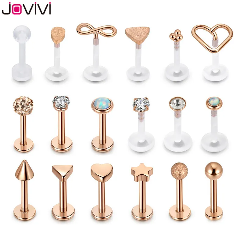 Jovivi 18 pezzi in acciaio inossidabile acrilico Labret Monroe Helix Anello orecchio Stud Lip Studs Gioielli piercing al corpo 16Ga