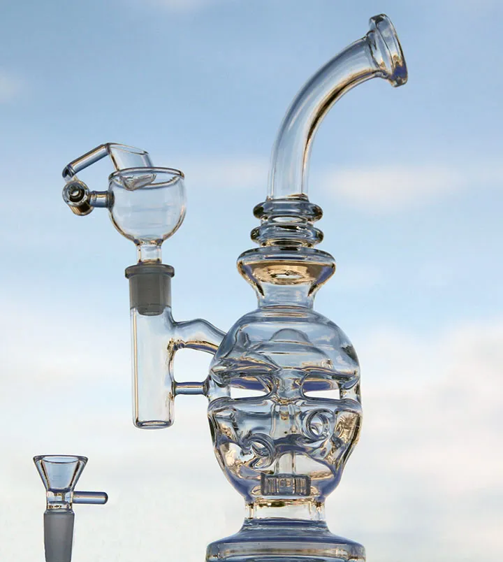 Glass Bong Water Pipes Skull Dab Rigs Bong Recycler Bent Neck With Bowl glass oil rig 14.5mm joint