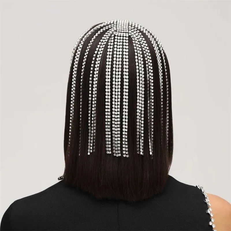 Hair Clips & Barrettes Stonefans Luxurious Headdress Hat Rhinestone Tassel Head Chain Band Crystal Multi Strand Headband Chains He1817