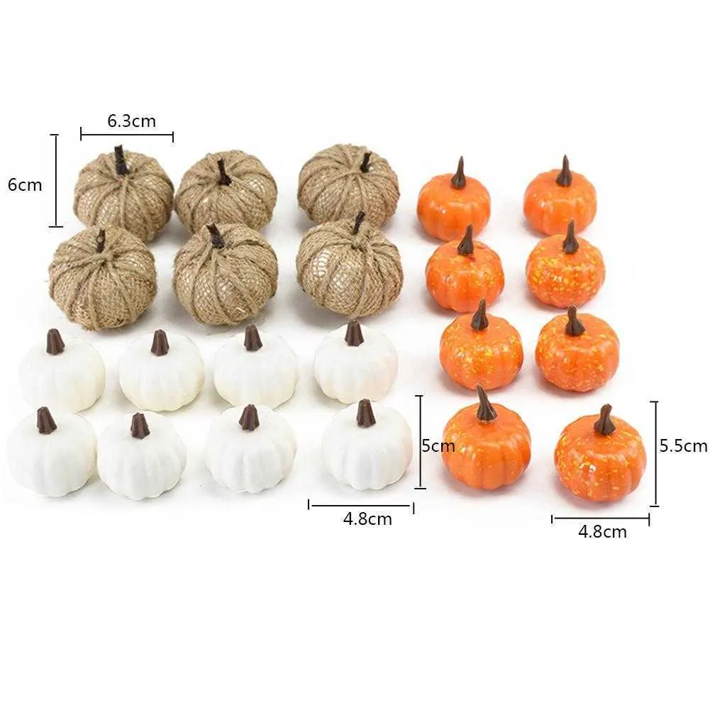 Artificial White Yellow Pumpkins and Burlap Pumpkins Thanksgiving Assorted Faux Harvest Pumpkins Multipurpose Decorative Pumpkin Y0829