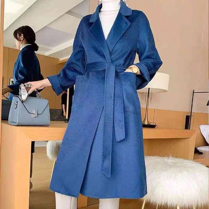 MAX 2022 new trendy brand Mara women's coat 30 Labbro Water Wave Pattern Bathrobe Belt Double Faced Cashmere Wool Coat Women US SIZE