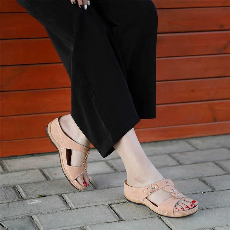Nouveauté femmes sandale couleur unie femmes sandales confort dames chaussures de marche plate-forme chaussures Mujer grande taille Y0714
