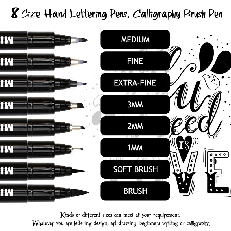 8 unids Hand Lettering Pens Neelde Línea de dibujo Caligrafía Pluma Impermeable Pigmento Sketch Marcadores Pluma para diseño Arte Supplie 210226