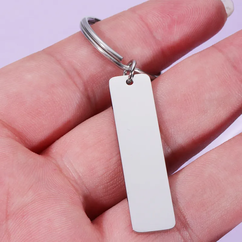 Empestation en acier inoxydable Rectangle Rectangle Keychain Gravure Plaque en métal pour barre de trousque Miroir Polish Chain2092027