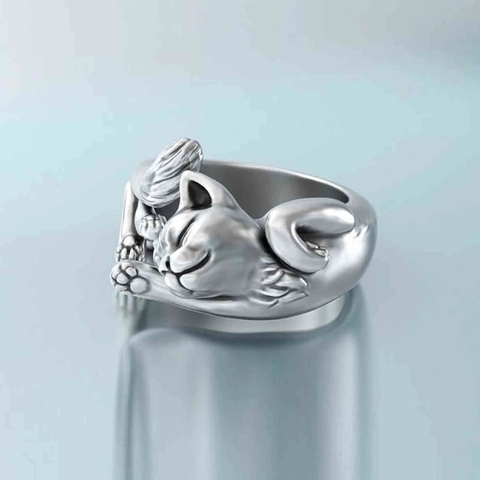 Cute Fortune Cat Shape Women Opening Rings Silver Color Party Finger Ring Delicato Girl Gift Fashion Jewelry Gotico all'ingrosso G1125