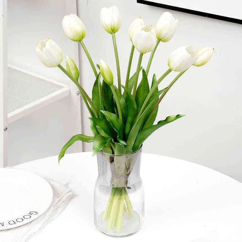 Gåvor till kvinnor 5st konstgjorda tulpaner blommor silikon verklig touch hög kvalitet bukett lyxdekor hem bröllop vardagsrum latex falska blommor