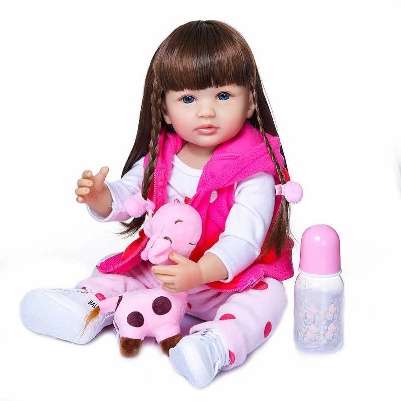 NPK 55CM Girl gift full body silicone reborn toddler girl doll lifelike real soft touch bath toy Anatomically Correct Q0910