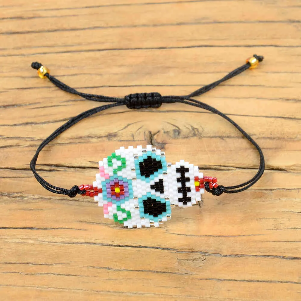 Go2Boho Mexico Skull Bracelets Miyuki Heart Bracelet For Women Turkish Evil Eye Pulseras Handmade Leopard Shell Jewellery Gift