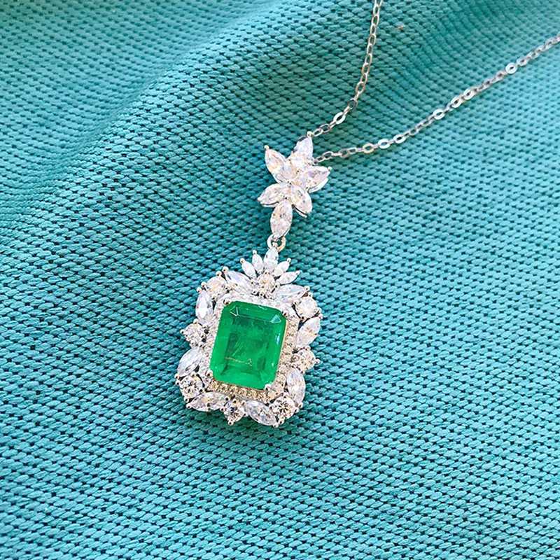 Oevas 100 925 prata esterlina 911mm esmeralda sintética pingente colar para mulheres espumante alto carbono diamante jóias finas 9343385