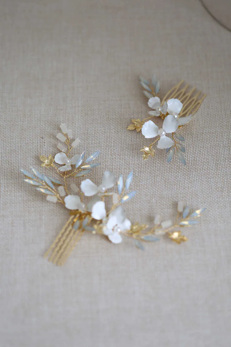 Hochzeit Zubehör Gold Haarkamm Pins Blume Kopfschmuck Stirnbänder Opal Perlen Haarbänder Bräute Party Haarnadeln Brautschmuck X0625