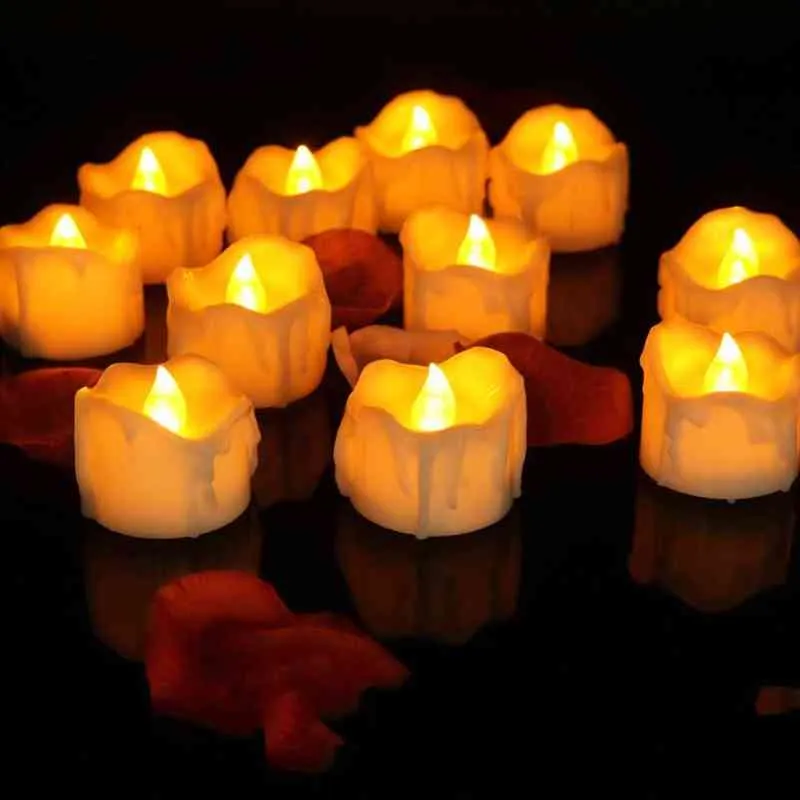 O chá do temporizador ilumina 6 ou 12 velas cintilantes sem chama com temporizador, conjunto de velas led, velas eletrônicas da bateria com temporizador