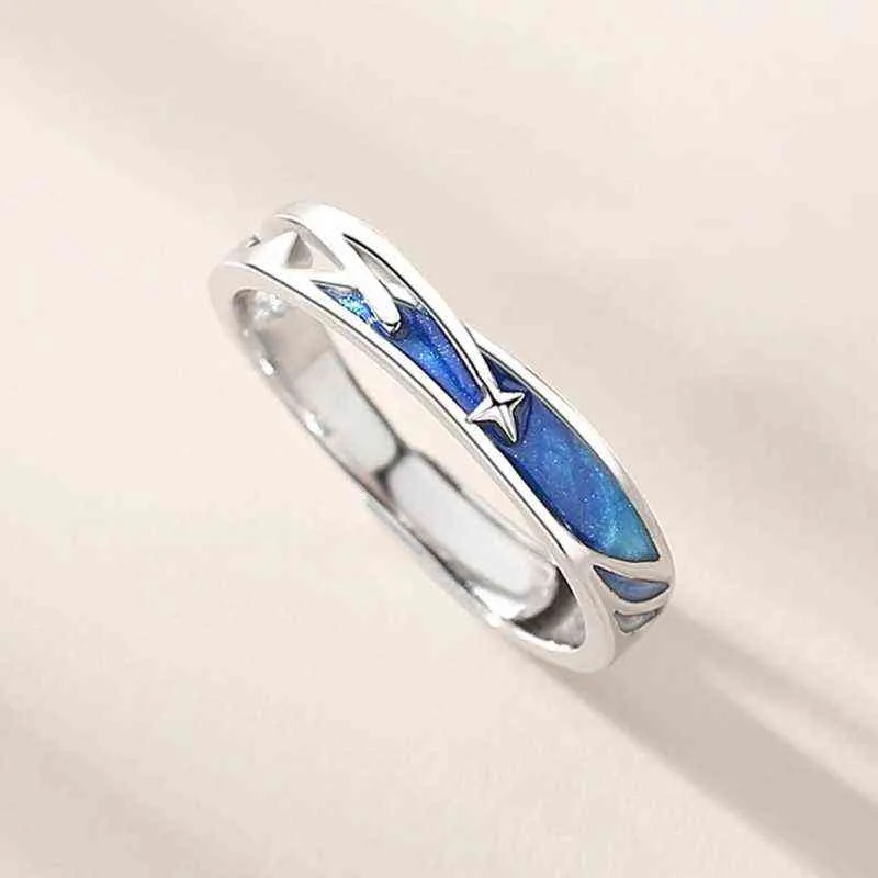 Dainty Sea Blue Meteoric Star Lover Couple Anneaux Ensemble Promise Wedding Moon Star Ring Bandes pour Lui et Dropshipping G1125