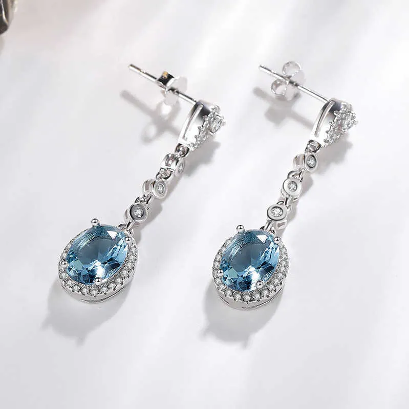 Blue Sapphire Topaz Earring for Women 925 Silver Bizuteria Gemstone Arets de Mujer Oorbellen Drop Girl Orecchini 2106241379793