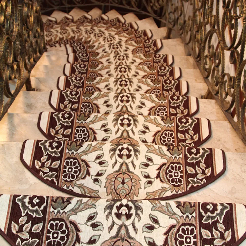 Yazi antiderrapante escadas tapete autoadesivo europeu pastoral floral sala de estar macio escada passo esteira 2103171355362