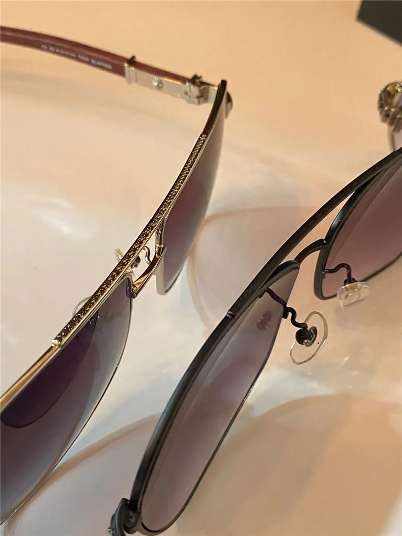 Nuovi occhiali da sole Design Slapper Pilot Metal Frame intagliato Templi in legno intagliato Punk Design di alta qualità Uv400 protezione Glass288c