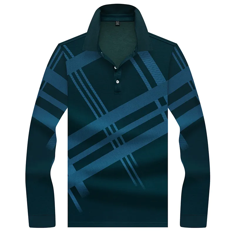 Marca Uomo Moda Camisa Polo Manica lunga Mens Polo Plaid business casual T-shirt da uomo 8606 210308