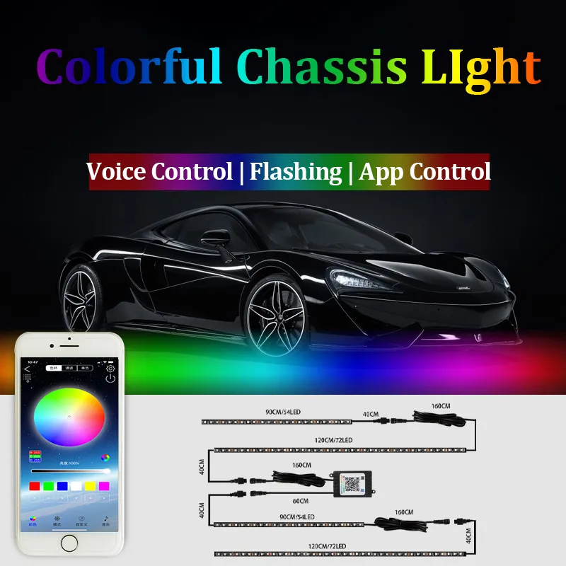 Bilars underrede Ambient Light för lastbilar Streamer LED Strip Neonljus Färgglada Flexibel RGB App Fjärrkontroll Bil Dekorativ Styling Atmosfär 12v Underglödlampa