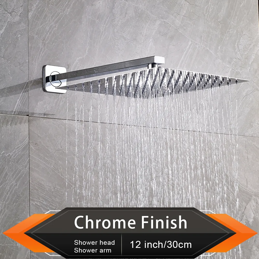 Rozin Brushed Golden Rainfall Shower Head Bathroom 8/10/12" Ultrathin Style Top Shower Head with Wall Mounted Shower Arm 200925