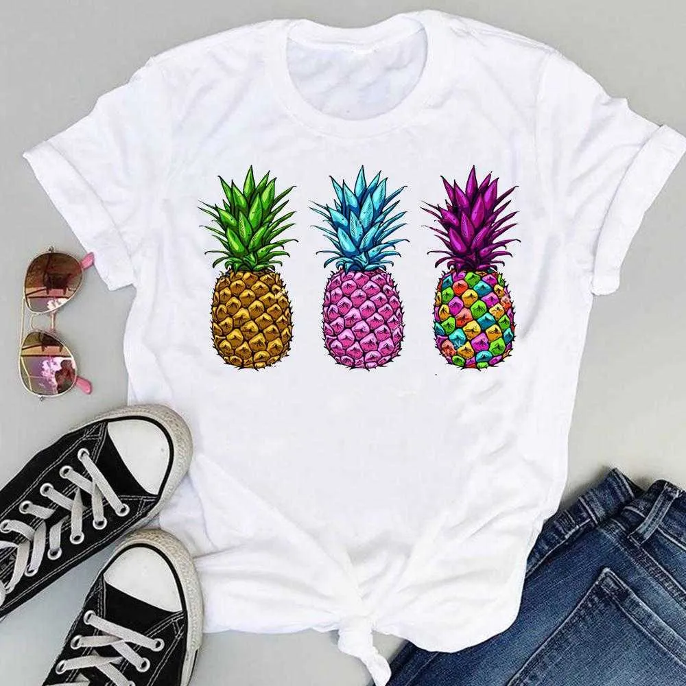 Kobiety 2021 Truskawka Owoce Dorywczo 90. Kreskówka Krótki Rękaw Graficzny Summer Fashion Print Kobieta Ubrania Topy Tees Tshirt T-shirt X0527