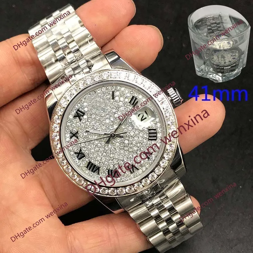 10 색 고품질 41mm 망 시계 다이아몬드 시계 스털링 실버 컬러 montre de luxe 2813 자동 스틸 방수 손목 시계