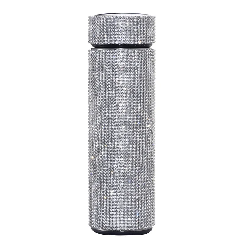 Garrafa de água diamante display de temperatura led tumbler com tela de toque inteligente aço inoxidável isolado strass kettle304s