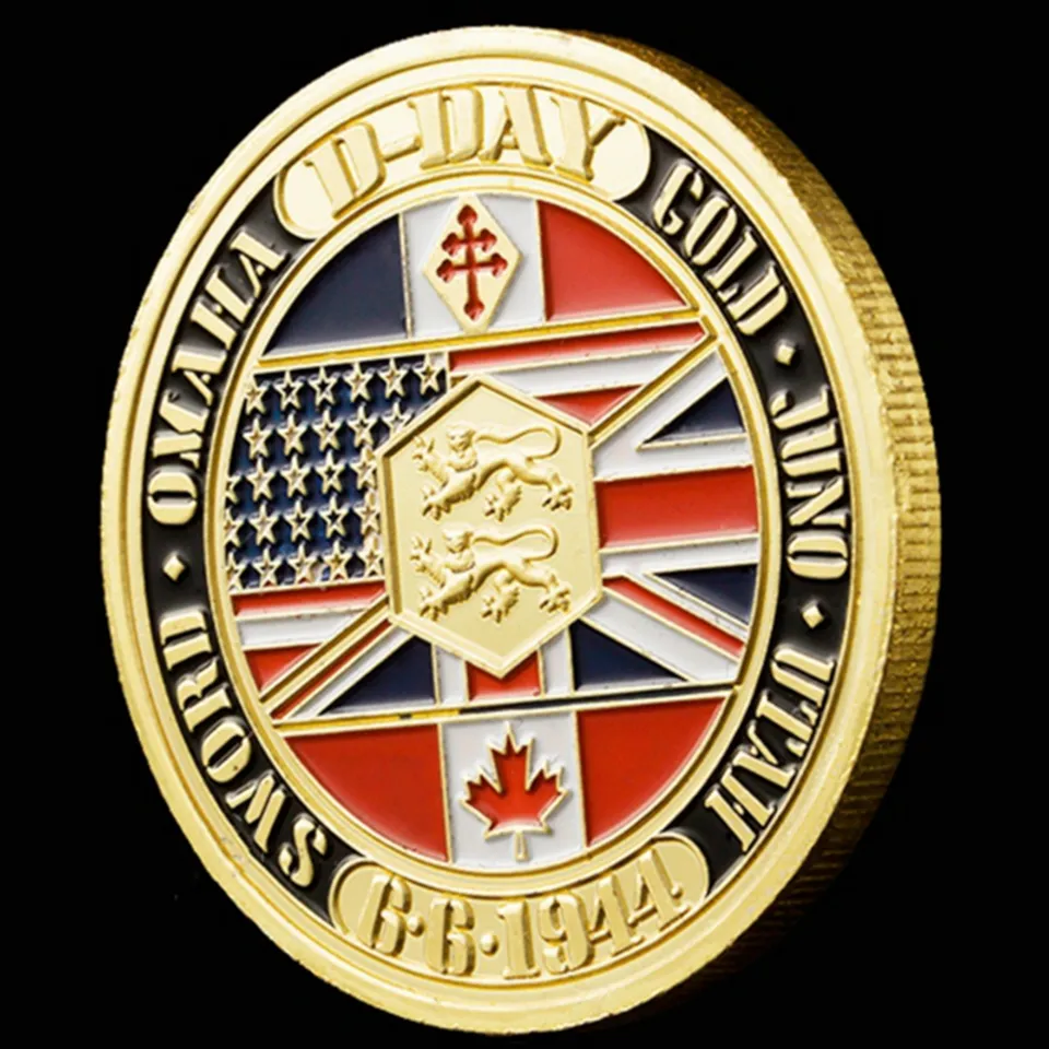 2 stks niet -magnetisch 70e verjaardag strijd Normandië Medal van Gilded Military Craft Challenge Us Coins for Collection with Hard Caps9835219