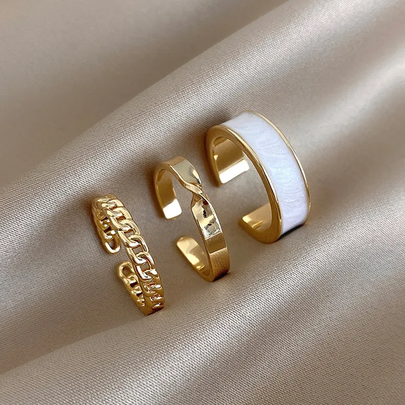 Set Gold Color Enamel Chains Open Adjustable Ring Set for Women Girl Gothic Rings Party Wedding Korean Jewelry 20219799116