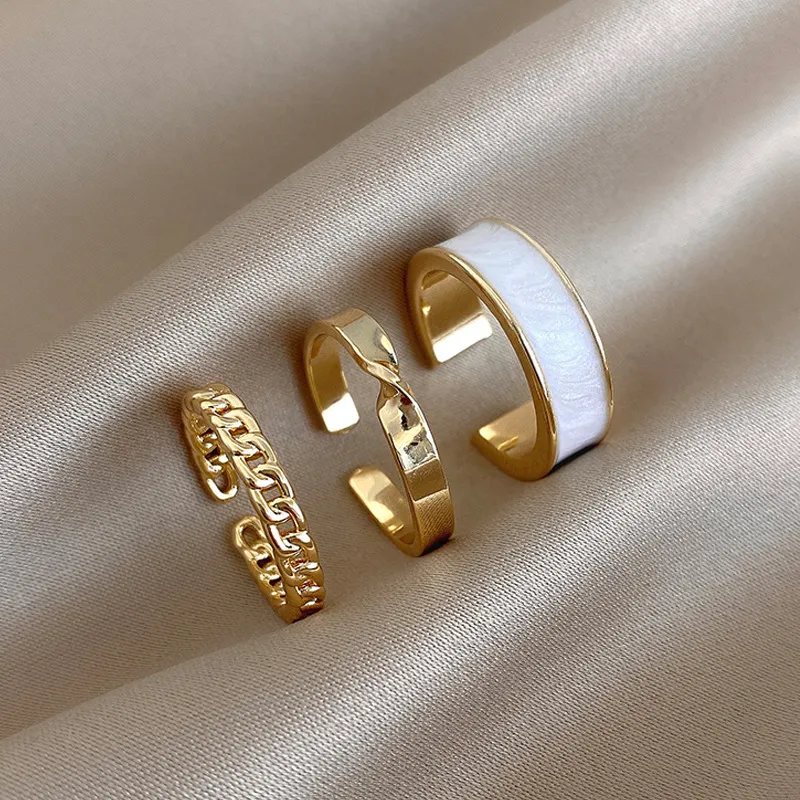 Set Goud Kleur Emaille Kettingen Open Verstelbare Ring Set voor Vrouwen Meisje Gothic Ringen Party Bruiloft Koreaanse Sieraden 20213168085
