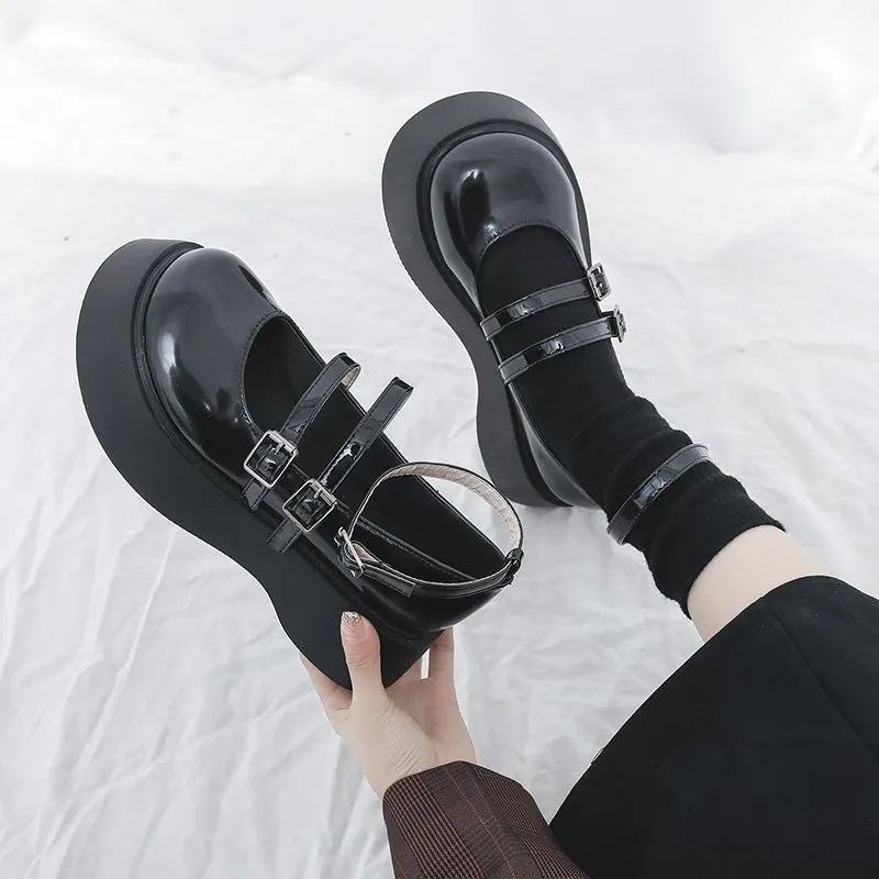 Scarpe da donna piatte su piattaforma primavera 3 fibbia alla caviglia suola spessa scarpe Lolita scarpe casual in pelle ragazze mujer 8958N