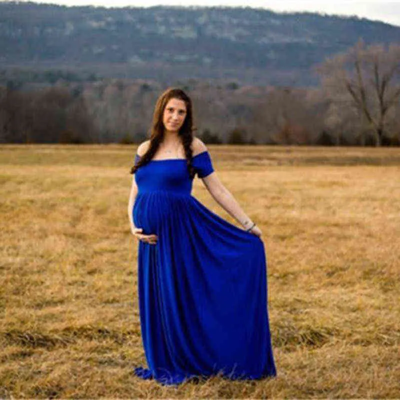2020レディースマタニティレースドレスオフショルダー半袖妊娠中の写真Props Maxi Gown G220309