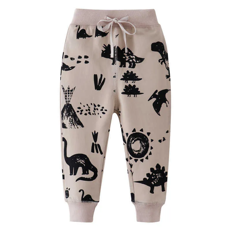 Saltando Metros Dinossauros Sweatpants para Meninos Meninas Algodão Cordão Roupas Comprimento Completo Crianças Calças Animal Sport Calças 210529