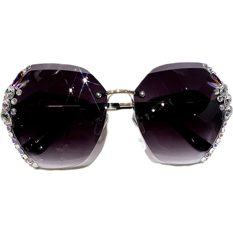 2021 mode marque Design Vintage sans monture strass lunettes de soleil femmes hommes coupe lentille dégradé lunettes de soleil femme UV400