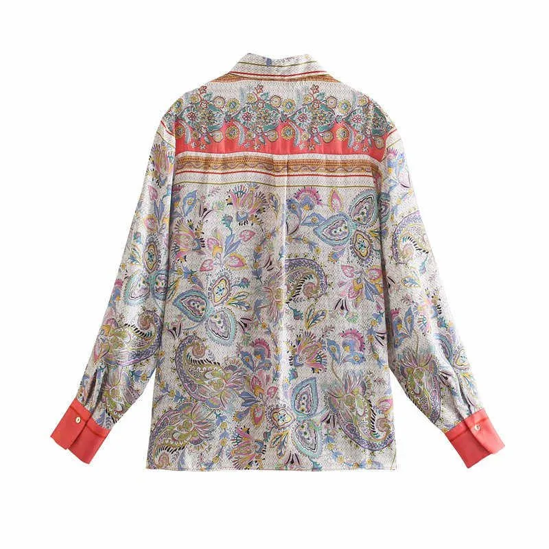 Za старинные цветочные принты рубашки женщины с длинным рукавом передняя кнопка потоки рубашки женщины мода свободные летние топы blusas 210602