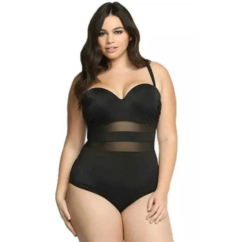 Femmes grande taille maille col en V profond maillots de bain une pièce sexe maillot de bain dos croisé Push Up maillot de bain Y0820