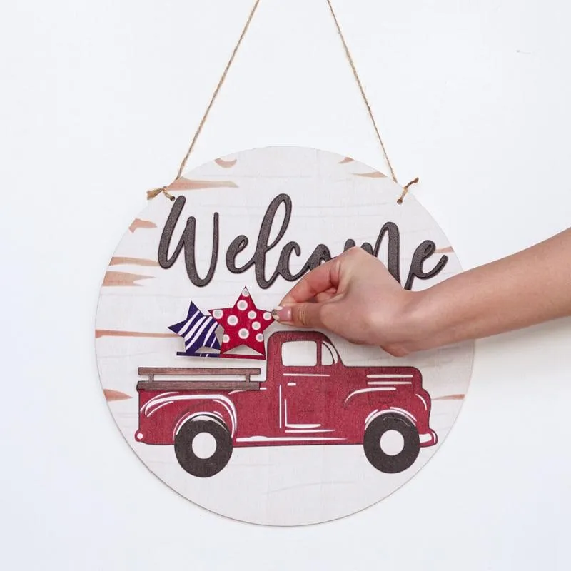 Itens de novidade Itens intercambiáveis ​​Caminhão vermelho sazonal Welcome Sign Plin