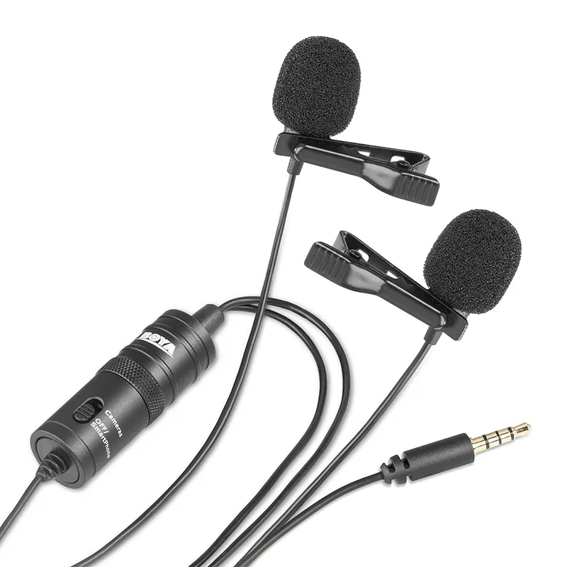 Boya by-m1dm by-M1 mikrofon kablo ile çift kafa lavalier yaka klip-on canon nikon dslr kameralar akıllı telefon kayıt