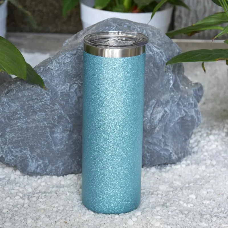 US Warehouse 20oz sublimation texture Powder Glitter Straight tumbler With plastic Straws and Lids Vacuum Insulated Double2950