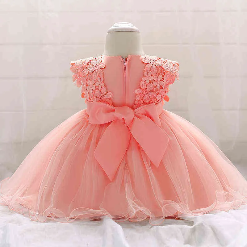 Baby Girl Sweet Lace Flower Tulle Christening Princess Toddler Birthday Party Ball Gown Dress Newborn Children Baptism 1 Years G1129