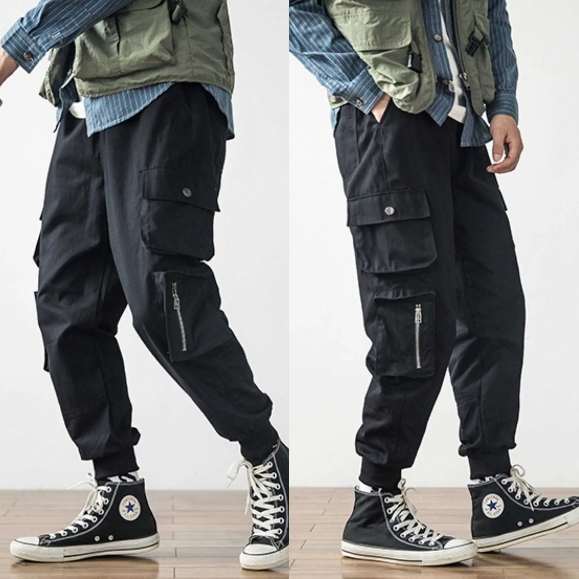 2021 nuovi pantaloni lunghi allentati pantaloni cargo da uomo pantaloni larghi moda fondo aderente street wear pantaloni tascabili hip hop Y0927