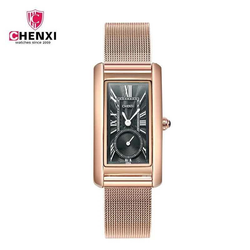 Chenxi Women Watches Luxury Square Rose Gold Siats Pass Ladies Watch Fashion Quartz do bransoletki294i