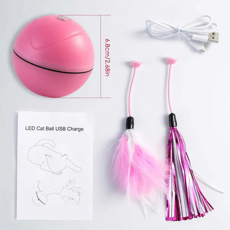 Electric Rolling Magic Ball Toys For Cats Interactive Automatic Cat Laser With Teaser Feather Smart Led Flash Usb Rechargeable 210929