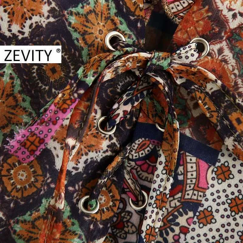 Zeefity Dames Vintage Paisley Bloem Print Casual Smock Chic Blouse Dames V-hals Agarische Kant Roupas Femininas Shirts Tops LS6988 210603